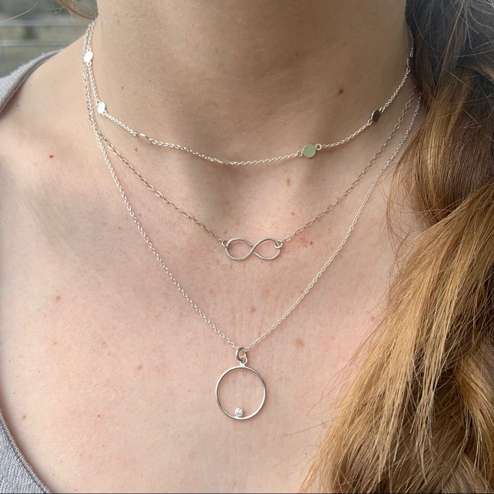 Sterling Silver Minimalist Halo Circle Necklace - Picture 3 of 7